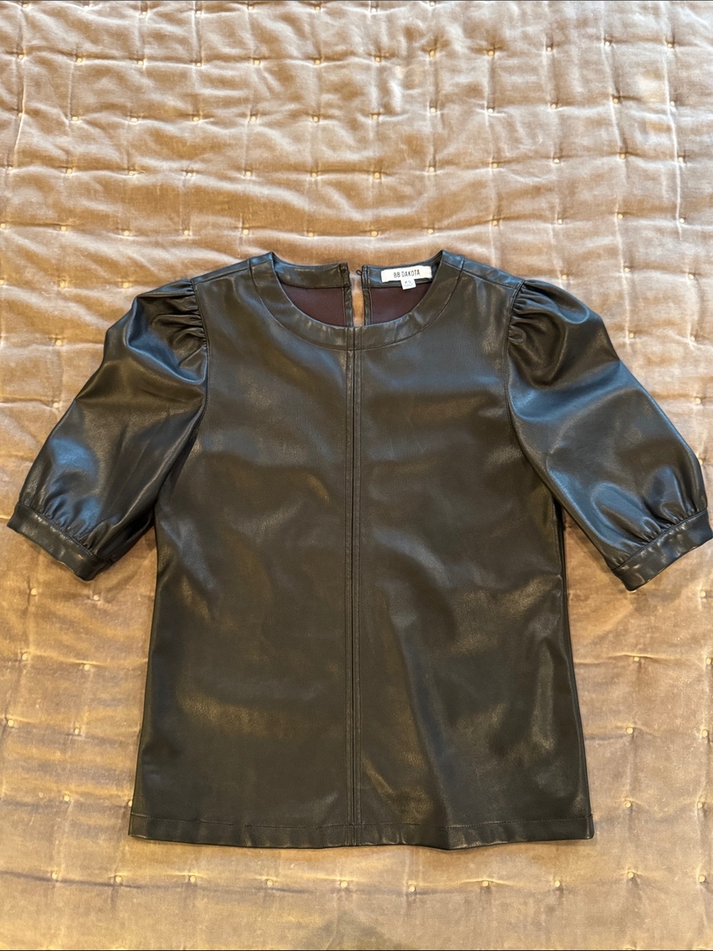 BB Dakota Black Faux Leather Puff Sleeve Top